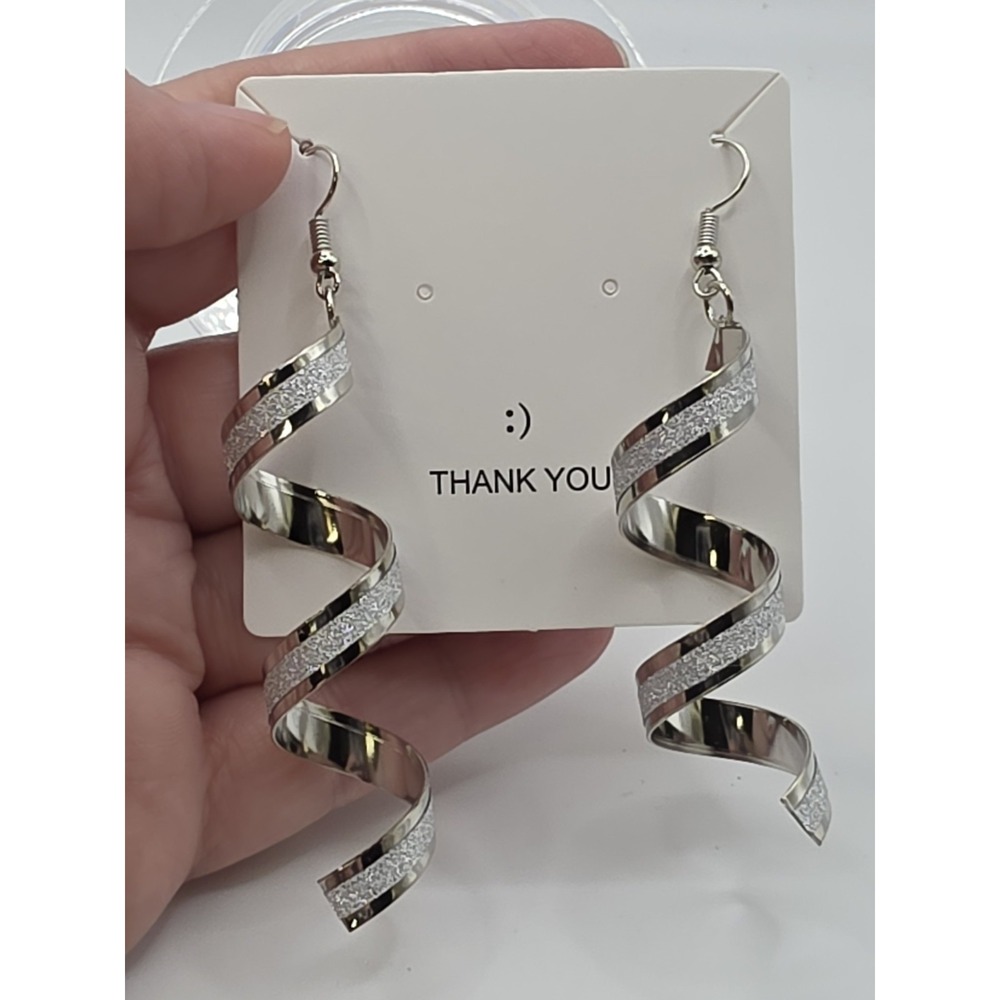 Silvertone Twisty Spiral Earrings